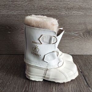 Sorel Manitou Kids White Winter Snow Boots Size 6
